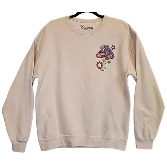Bowery Supply Co. Mens M Mushroom Graphic Cream Crewneck Sweatshirt Fungi - Picture 2 of 9